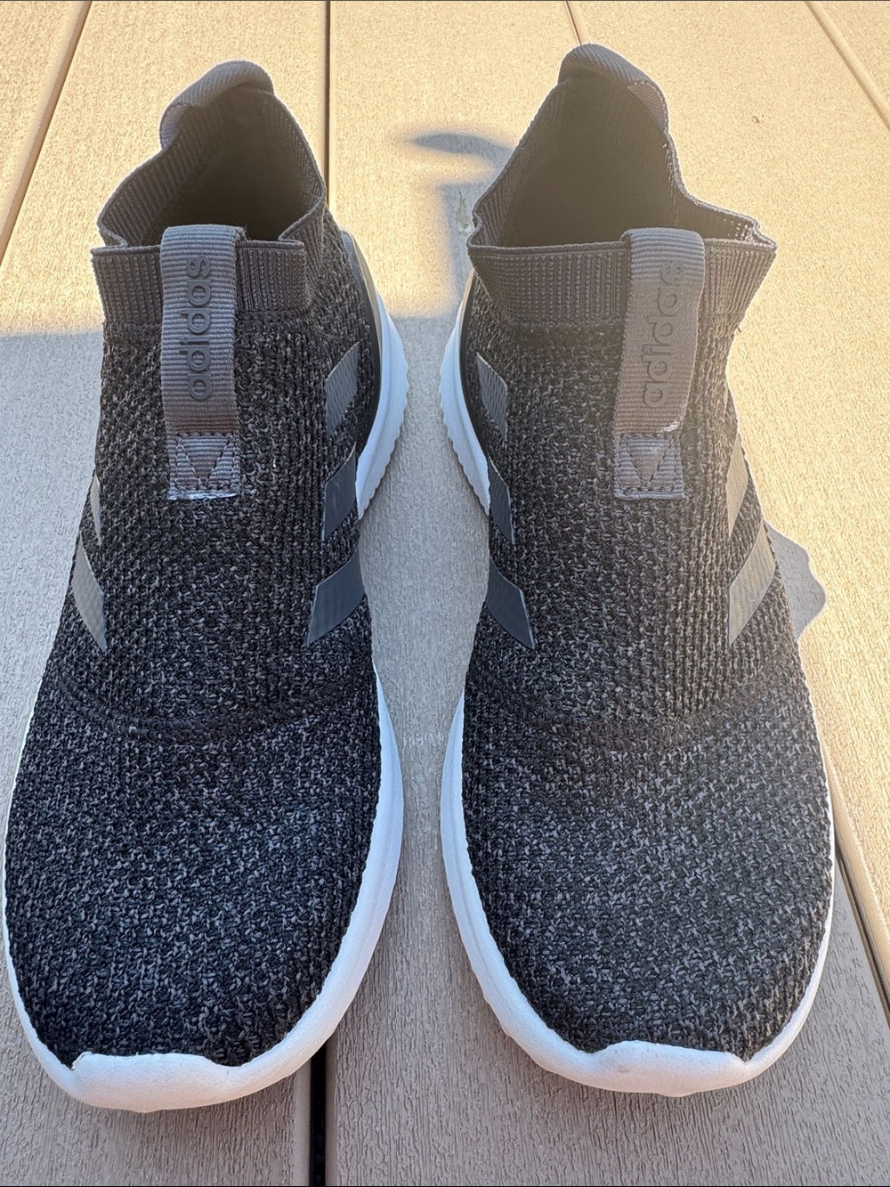 Adidas Black Knit Slip-On Sneakers with White Soles